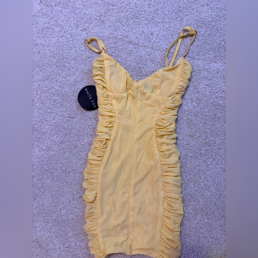 White Fox Yellow Ruched Dress